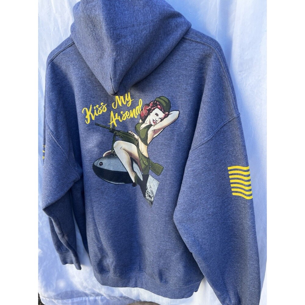 Grunt Style Kiss My Arsenal Hoodie Men’s XL Gray Pin Up Bomb Graphic USA Carry - Picture 6 of 12